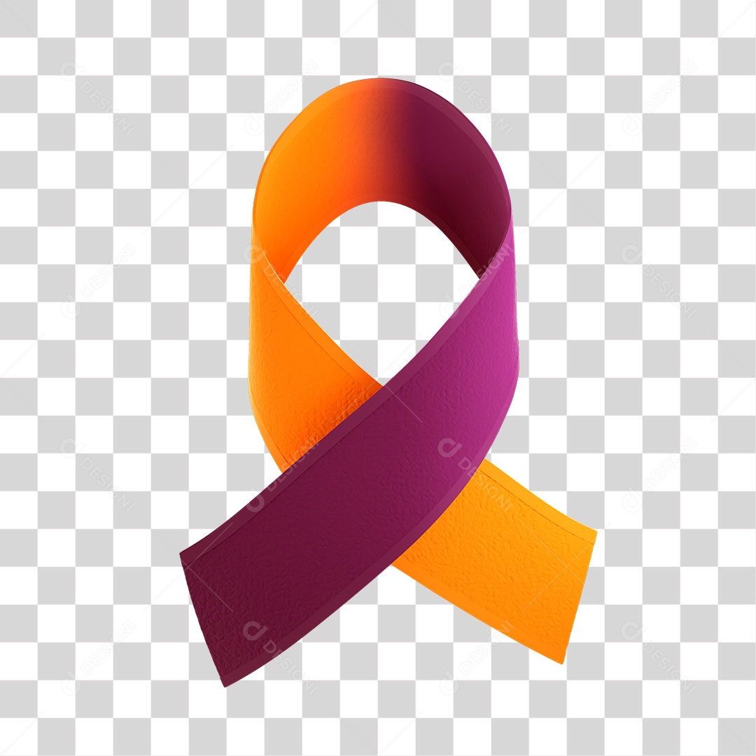 Fita de Fevereiro Laranja e Roxo Elemento 3D PNG Transparente