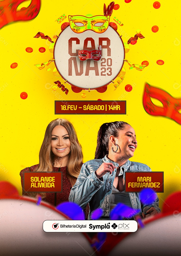 Carna 2023 Solange Almeida Mari Fernandez Carnaval Flyer Social Media PSD Editável