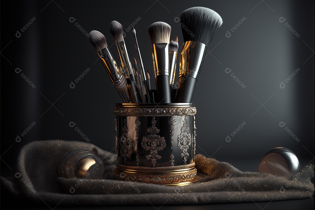 Ferramentas de maquiagem em um antigo porta-pincéis