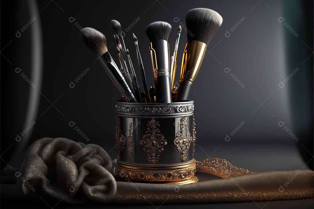 Ferramentas de maquiagem em um antigo porta-pincéis