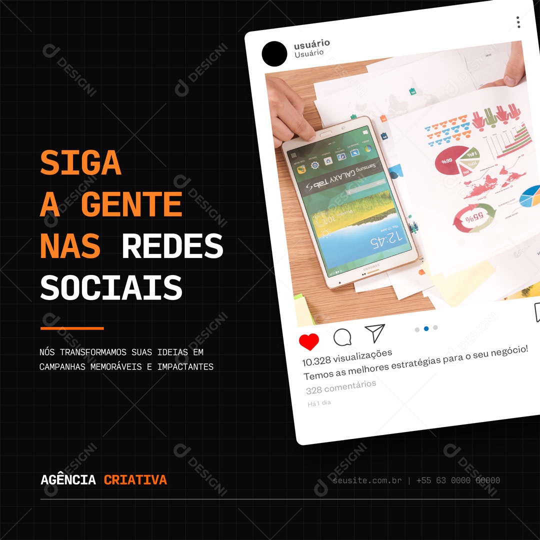 Siga a Gente nas Redes Sociais Agência de Marketing Digital Social Media PSD Editável