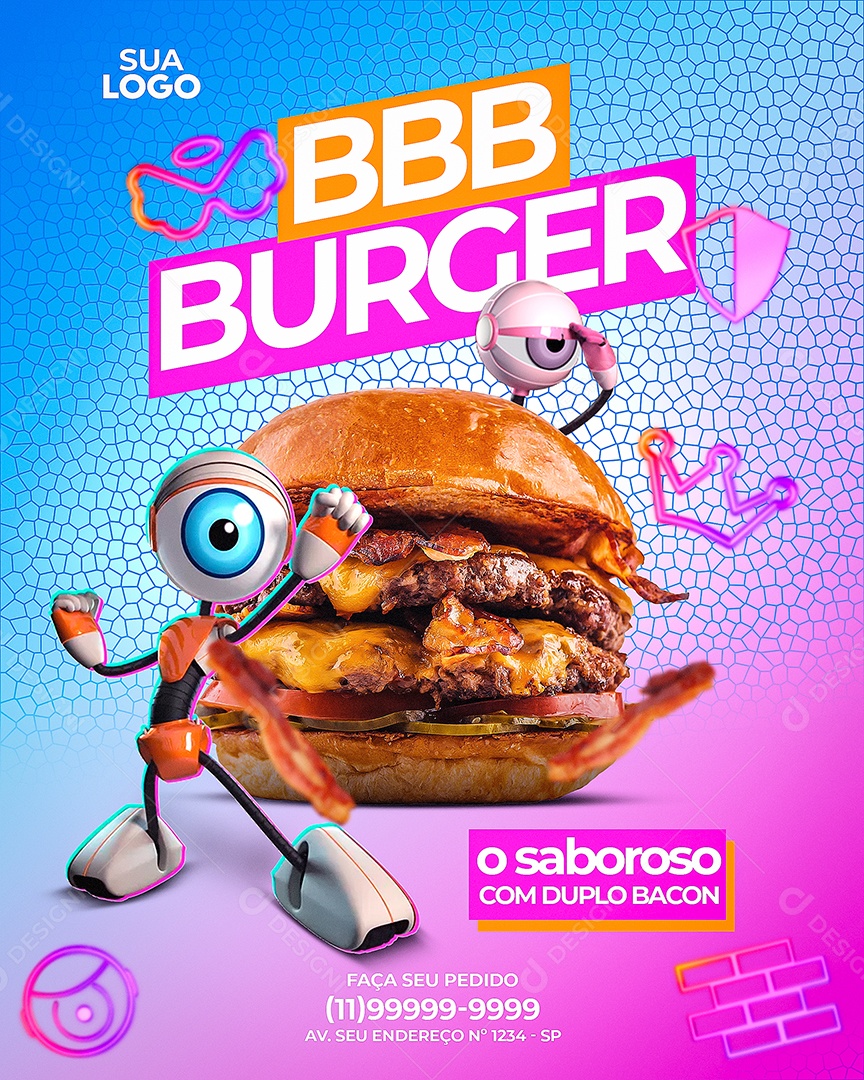 BBB Burger o Saboroso Com Duplo Bacon Social Media PSD Editável