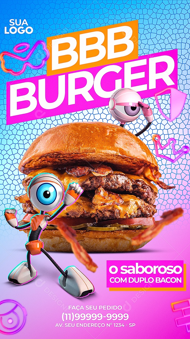 Story BBB Burger o Saboroso Com Duplo Bacon Social Media PSD Editável