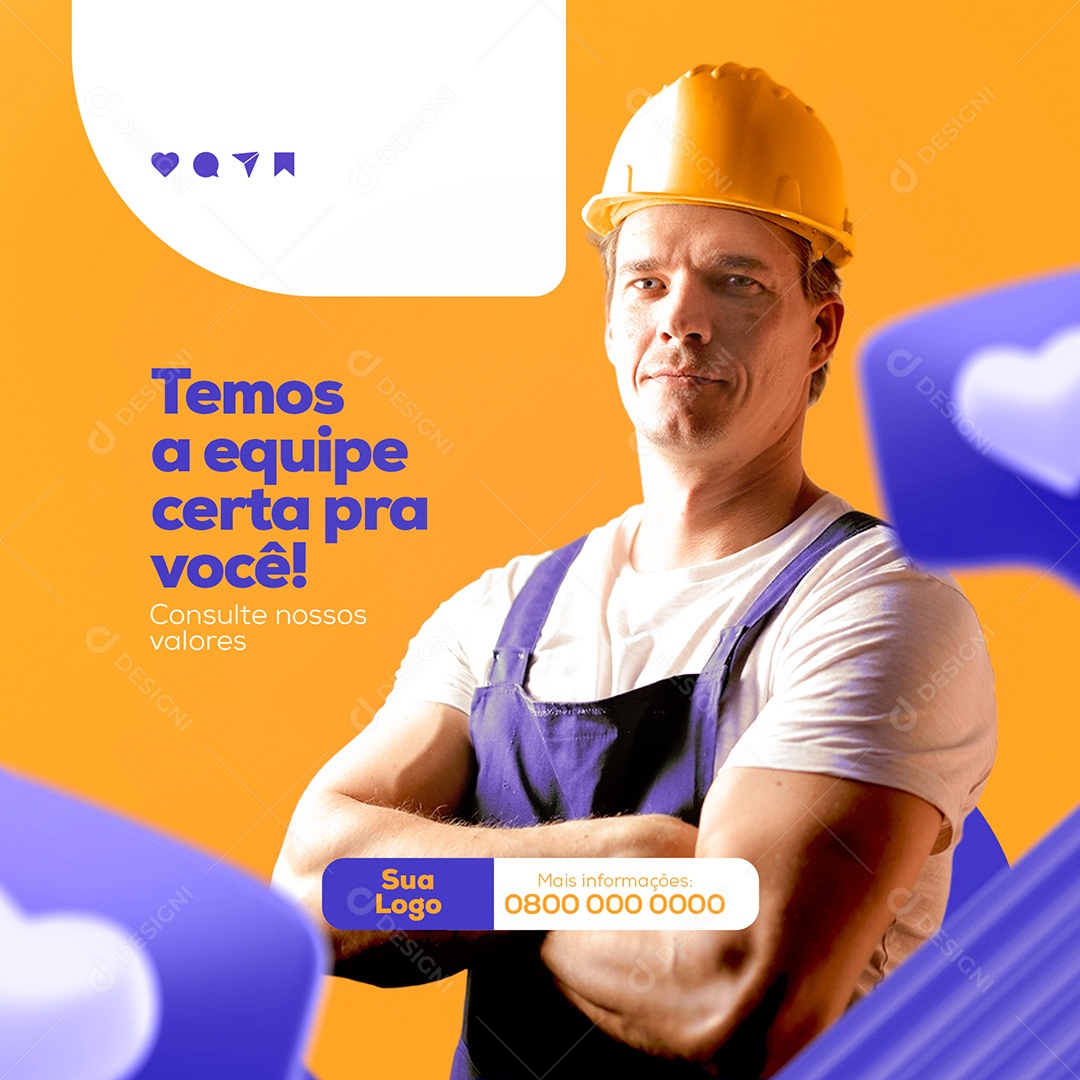 Locação de Equipamentos Para Construção Civil Social Media PSD Editável