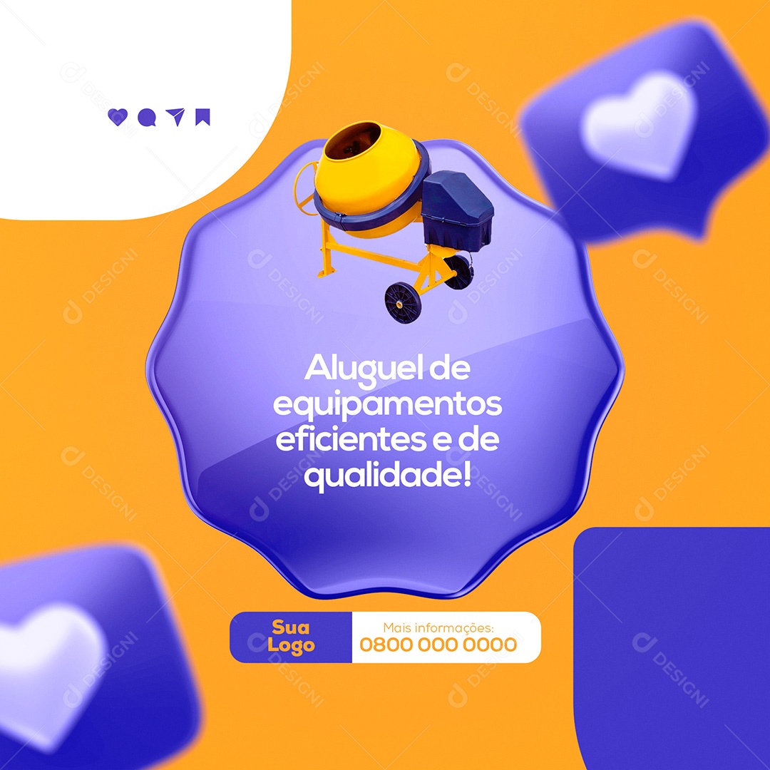 Locação de Equipamentos Para Construção Civil Betoneira Social Media PSD Editável