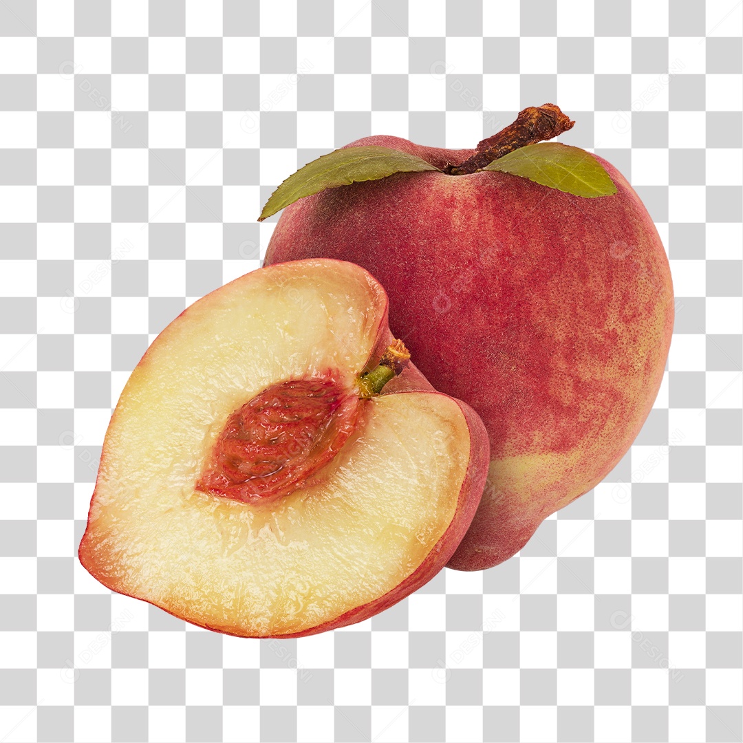 Pêssego Inteiro e Fatia PNG Transparente