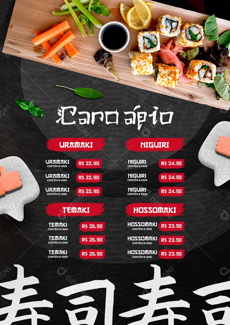 Modelo de cardápio Comida Japonesa Social Media PSD Editável