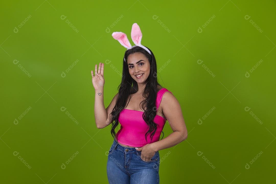 Linda Mulher garota usando fantasia de coelho Conceito Feliz Páscoa