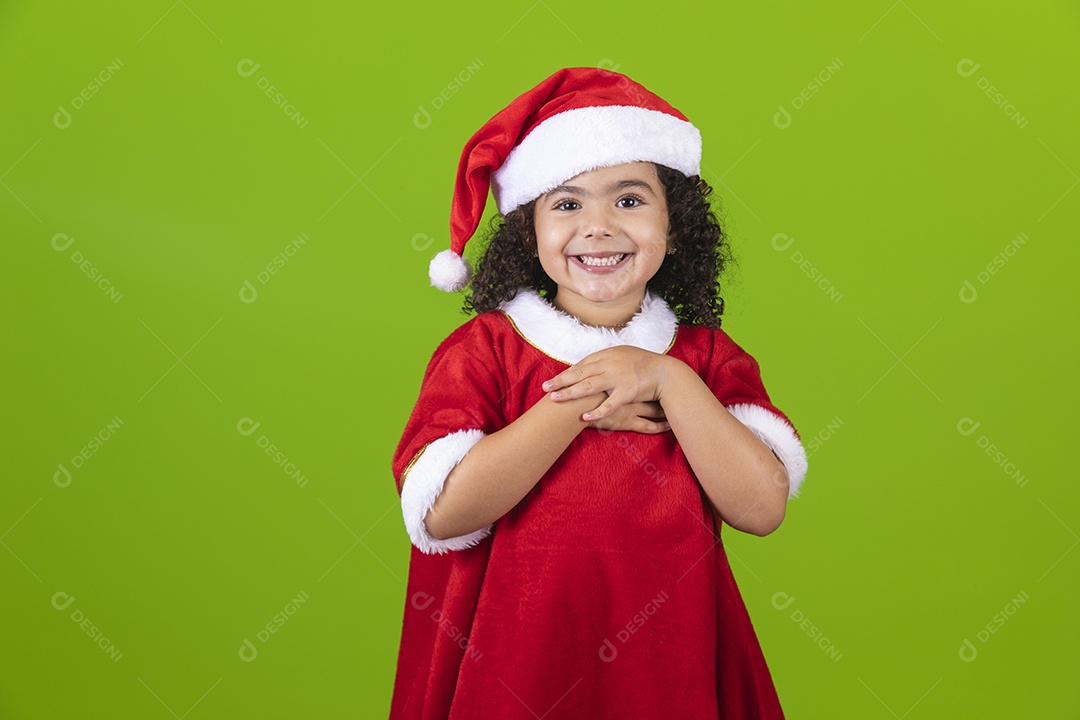 Linda menina garotinha jovem usando fantasia de natal
