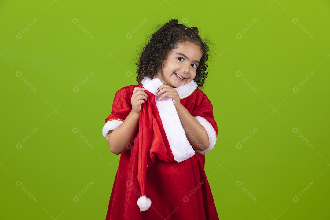 Linda menina garotinha jovem usando fantasia de natal