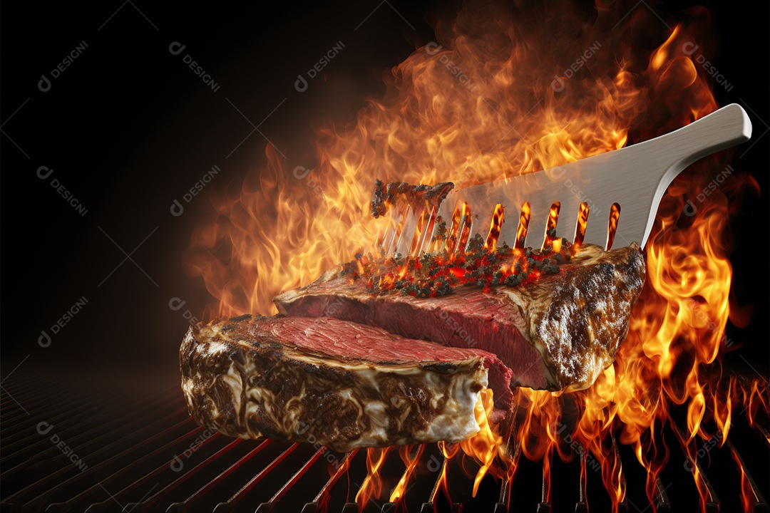 Carne assando sobre churrasqueira