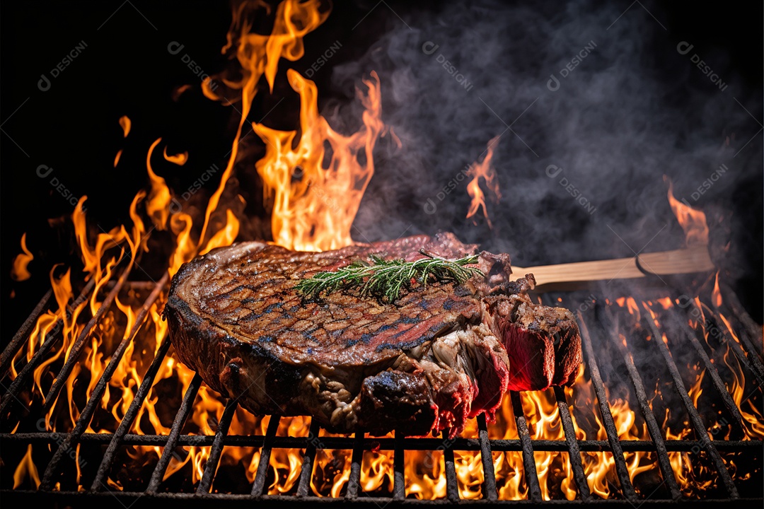 Carne assando sobre churrasqueira