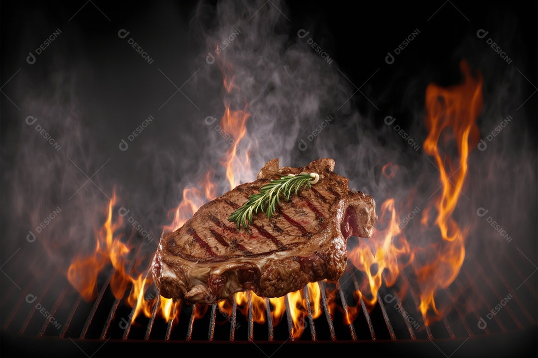 Carne assando sobre churrasqueira