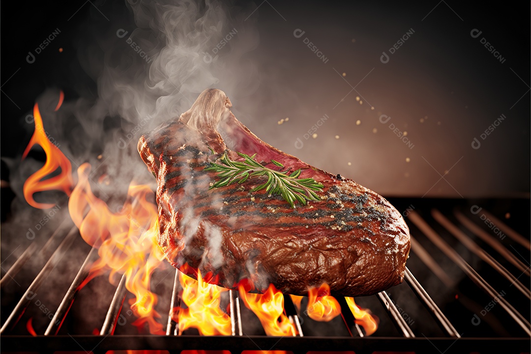 Carne assando sobre churrasqueira