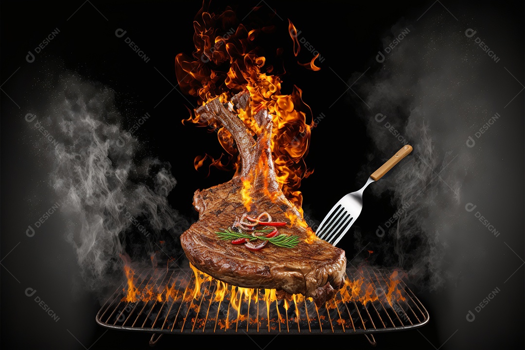 Carne assando sobre churrasqueira