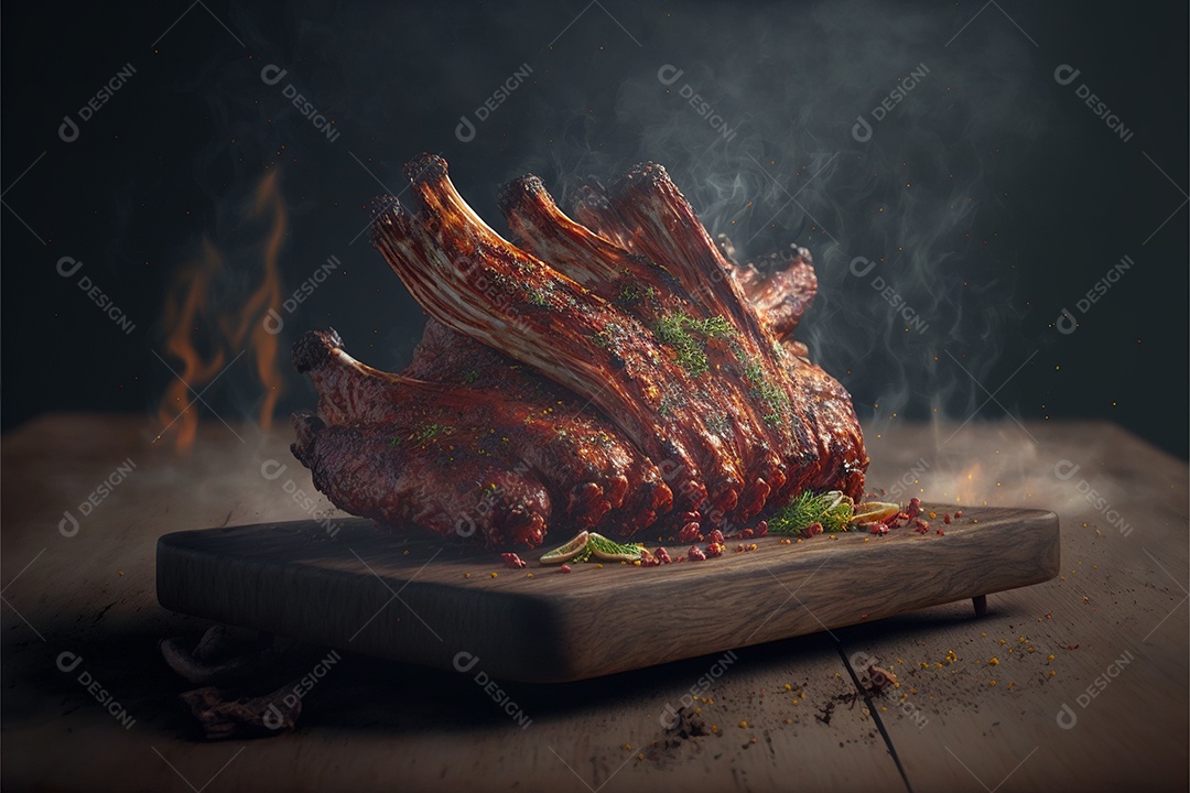 Carne assando sobre churrasqueira