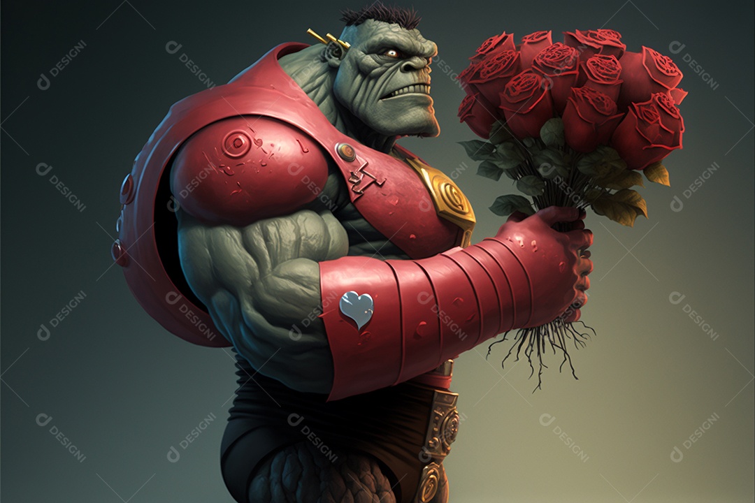 Monstro segurando buque de flores