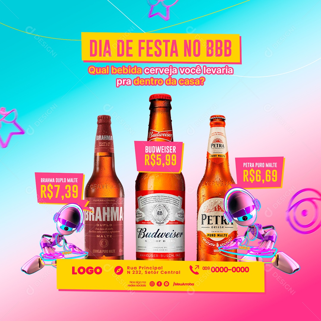 Dai de Festa no BBB Cervejaria Brahma Duplo Malte Petra Budweiser Social Media PSD Editável