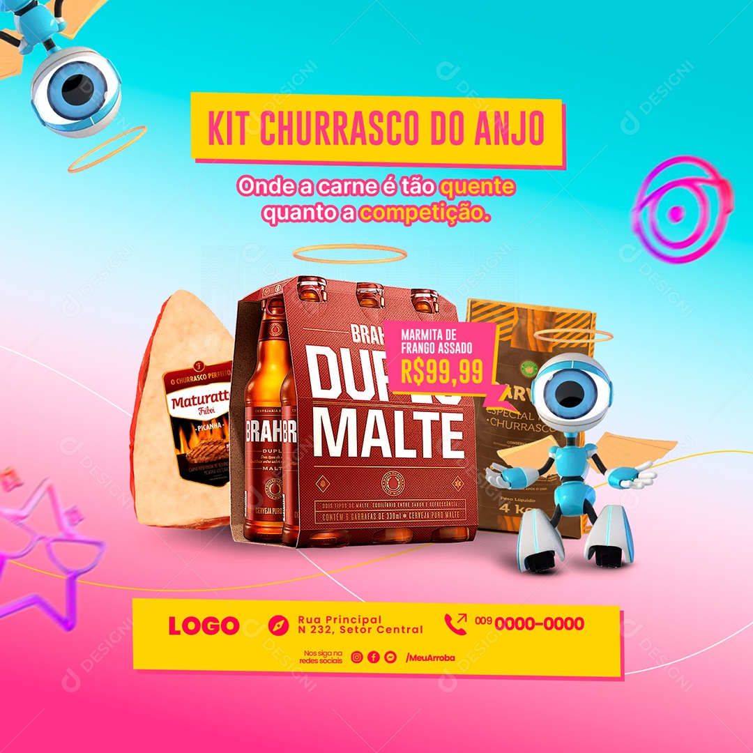 Kit Churrasco do Anjo Onde a Carne é Tão Quente quanto a Competição Churrascaria Social Media PSD Editável