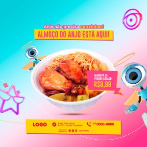 Almoço do Anjo Está Aqui Marmita de Frango Assado BBB Restaurante Social Media PSD Editável