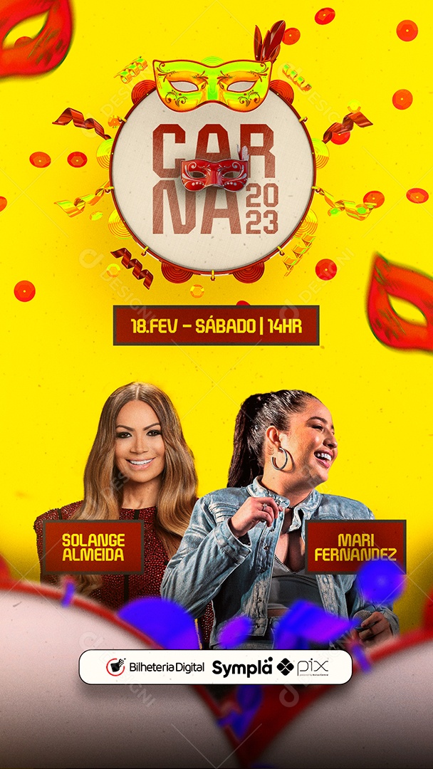 Story Carna 2023 Solange Almeida Mari Fernandez Carnaval Flyer Social Media PSD Editável