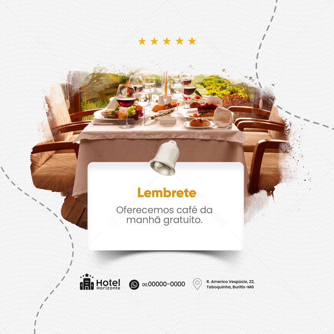 Lembrete Oferecemos Café da Manhã Hotel Social Media PSD Editável