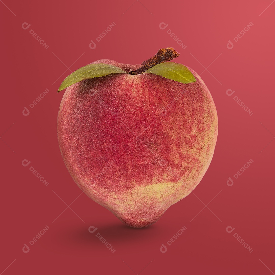 Pêssego Com Folhas Verdes Isoladas Sobre Fundo isolado