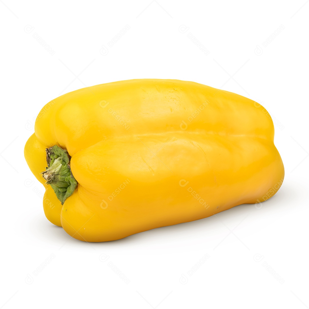 Pimentão amarelo fresco inteiro isolado no fundo branco. Vista lateral.