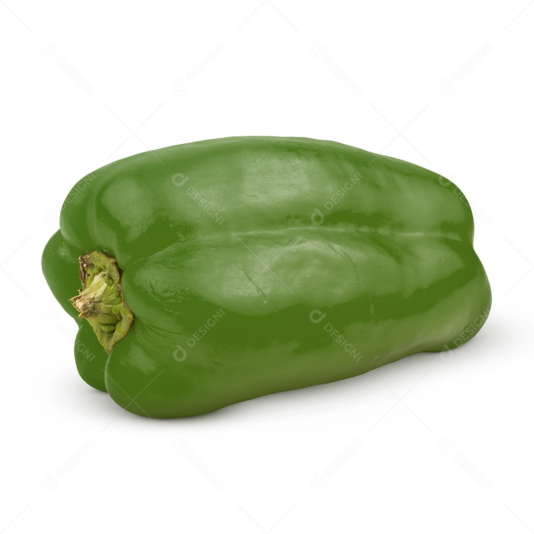 Pimentão verde fresco inteiro isolado no fundo branco. Vista lateral.