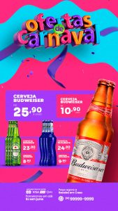 Story Ofertas de Carnaval Cerveja Heineken Skol Beats Heineken Budweiser Carnaval Social Media PSD Editável