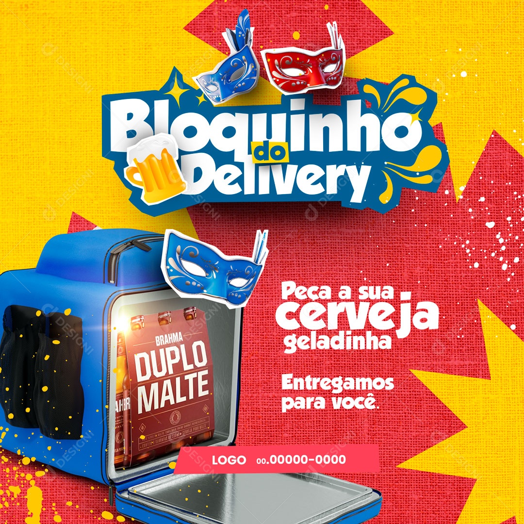 Peça sua Cerveja Geladinha Bloquinho do Delivery Carnaval 2023 Social Media PSD Editável