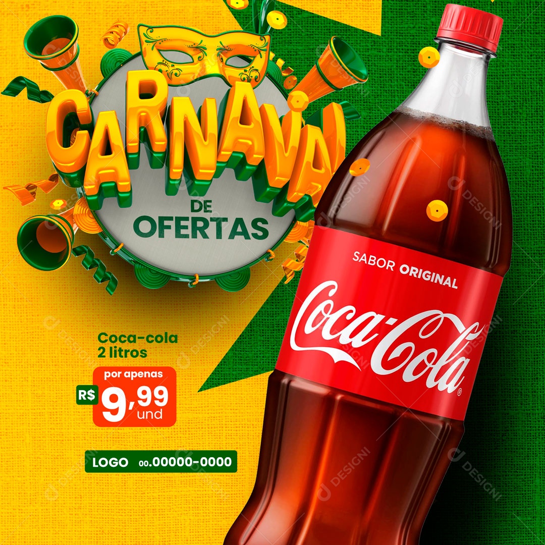 Carnaval de Ofertas Coca - Cola 2 Litros por Apenas R$ 9,99  Social Media PSD Editável
