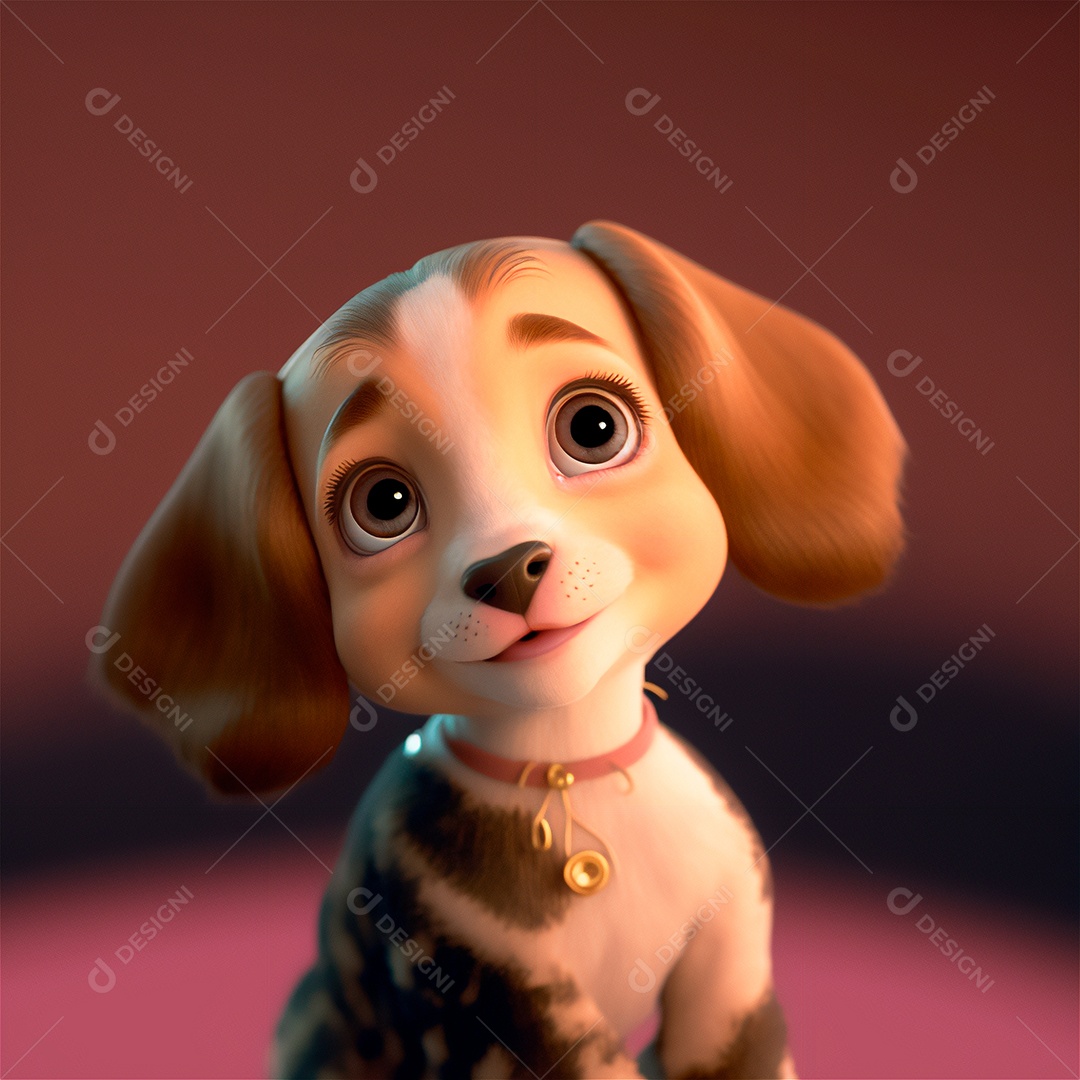 cão bonito animal de estimação bebê sorrindo cartoon isolado, fundo desfocado.