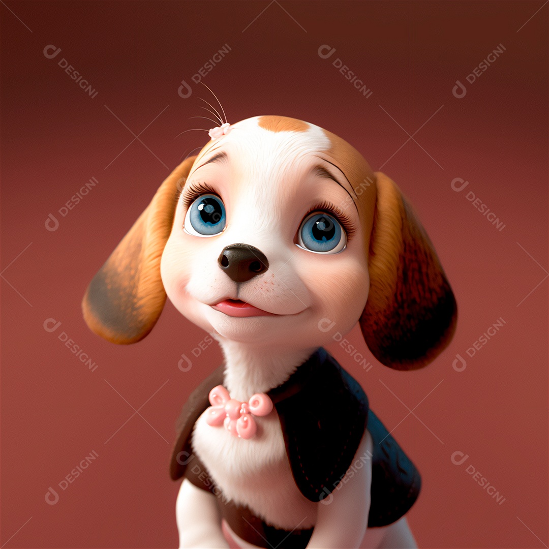 cão bonito animal de estimação bebê sorrindo cartoon isolado, fundo desfocado.