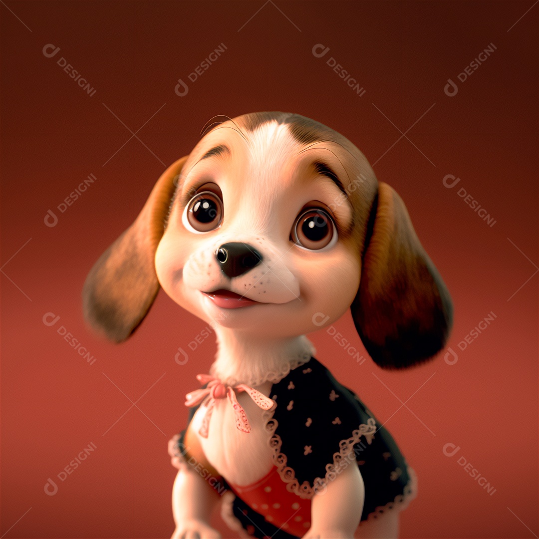 cão bonito animal de estimação bebê sorrindo cartoon isolado, fundo desfocado.