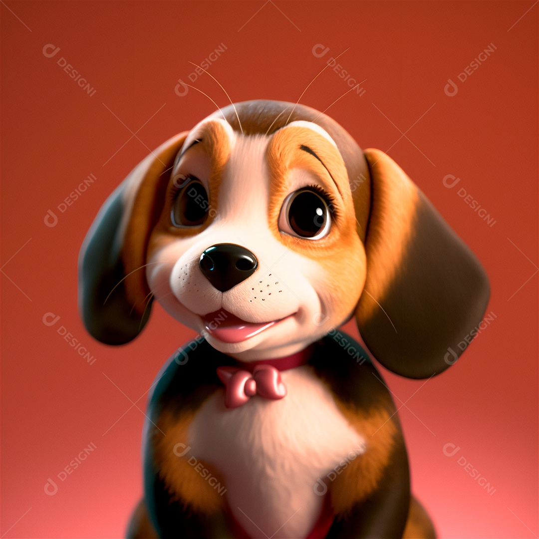 cão bonito animal de estimação bebê sorrindo cartoon isolado, fundo desfocado.