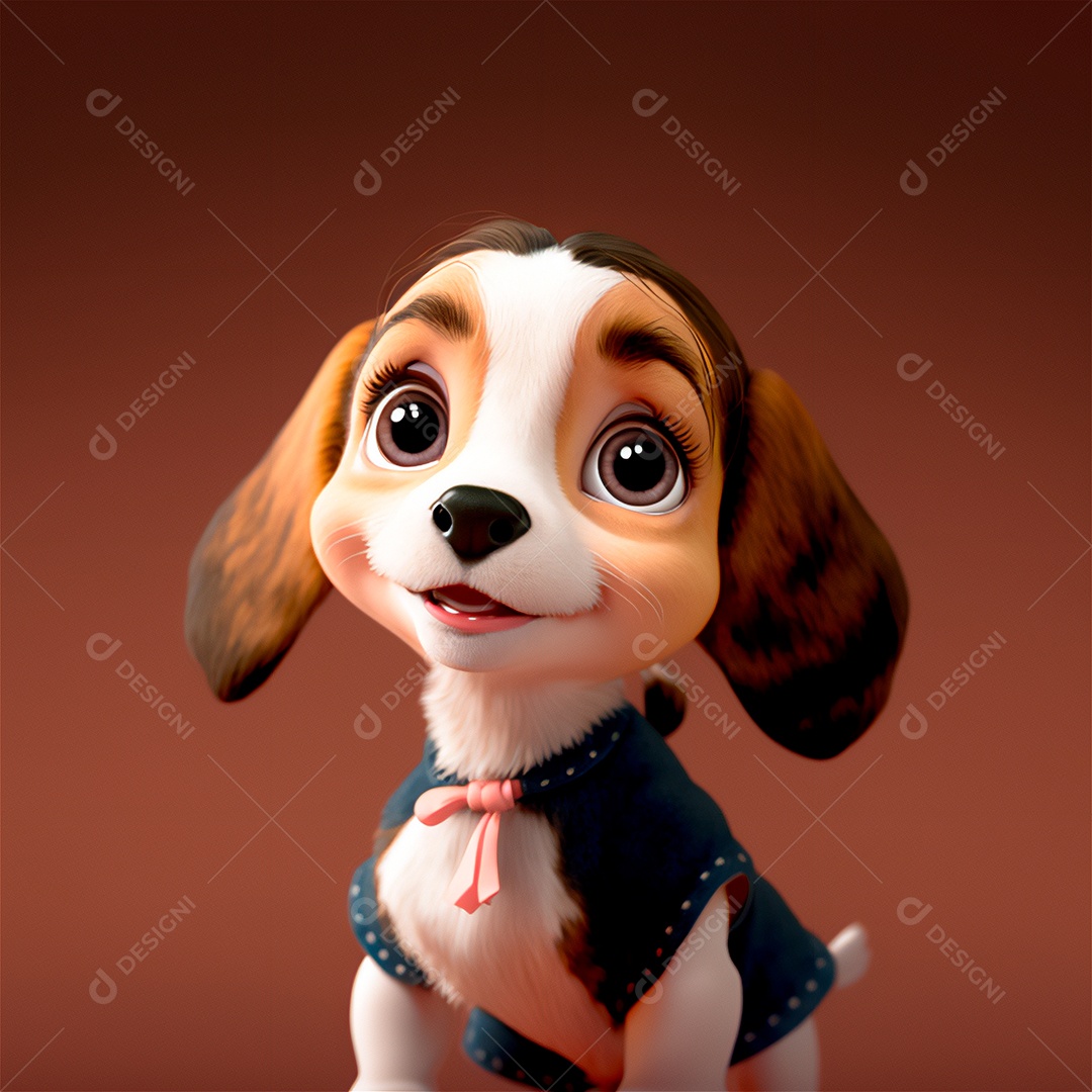 cão bonito animal de estimação bebê sorrindo cartoon isolado, fundo desfocado.