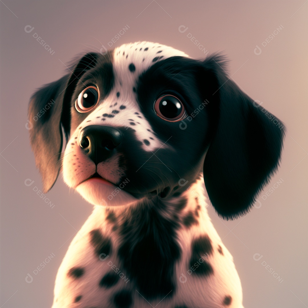 cão bonito animal de estimação bebê sorrindo cartoon isolado, fundo desfocado.