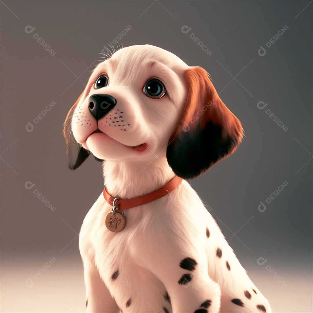 cão bonito animal de estimação bebê sorrindo cartoon isolado, fundo desfocado.