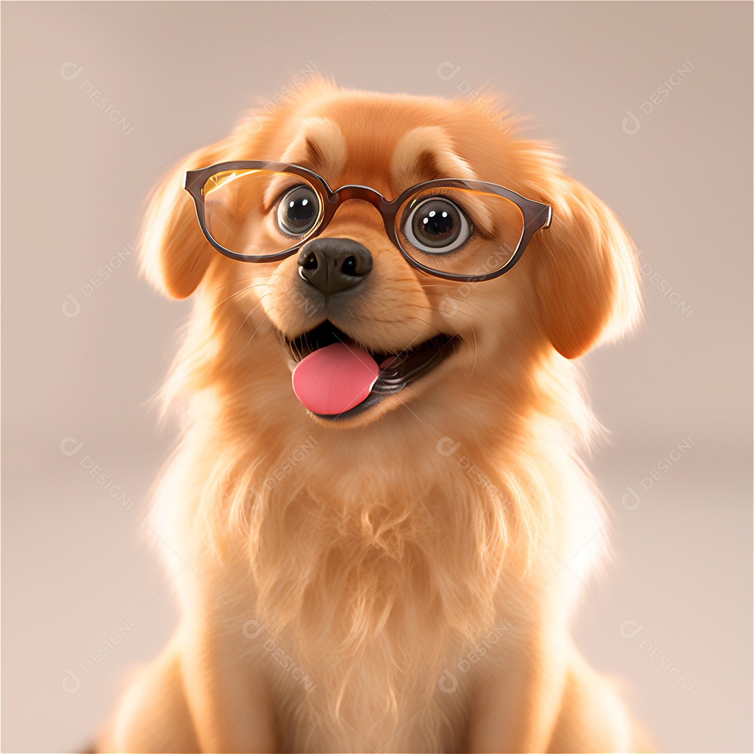 cachorro fofo bebê de estimação com óculos, sorrindo, desenho animado, isolado, borrão