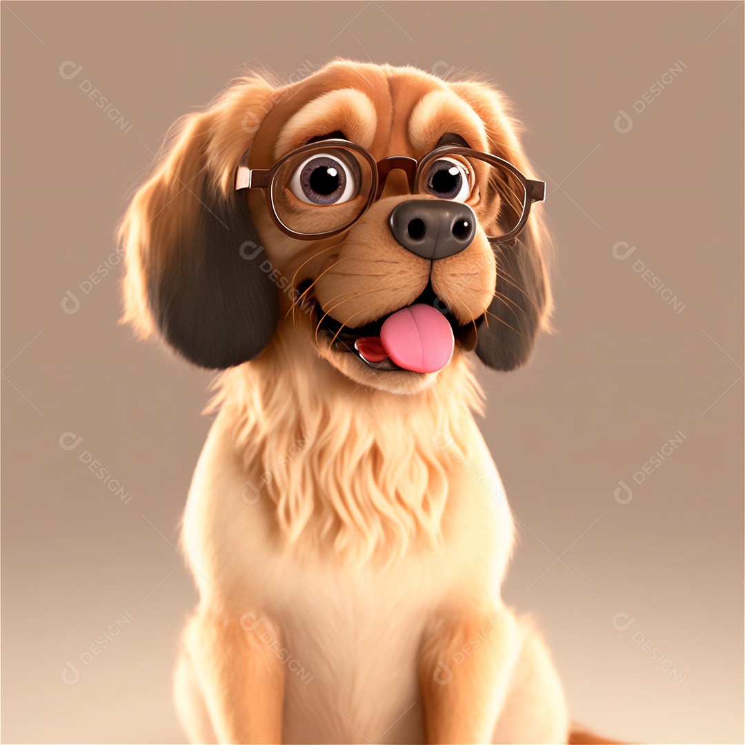 cachorro fofo bebê de estimação com óculos, sorrindo, desenho animado, isolado, borrão