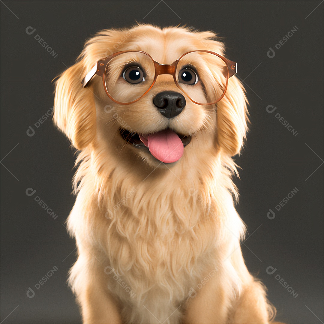 cachorro fofo bebê de estimação com óculos, sorrindo, desenho animado, isolado, borrão