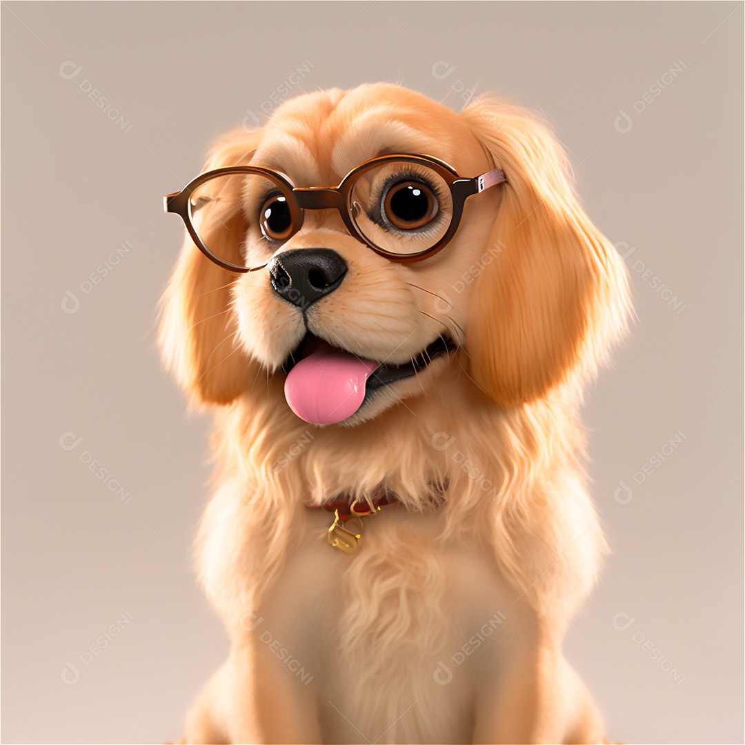 cachorro fofo bebê de estimação com óculos, sorrindo, desenho animado, isolado, borrão