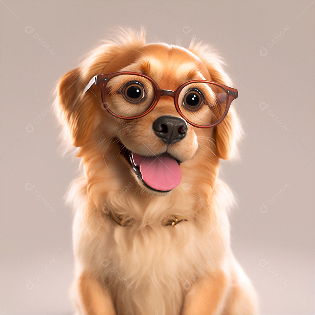 cachorro fofo bebê de estimação com óculos, sorrindo, desenho animado, isolado, borrão