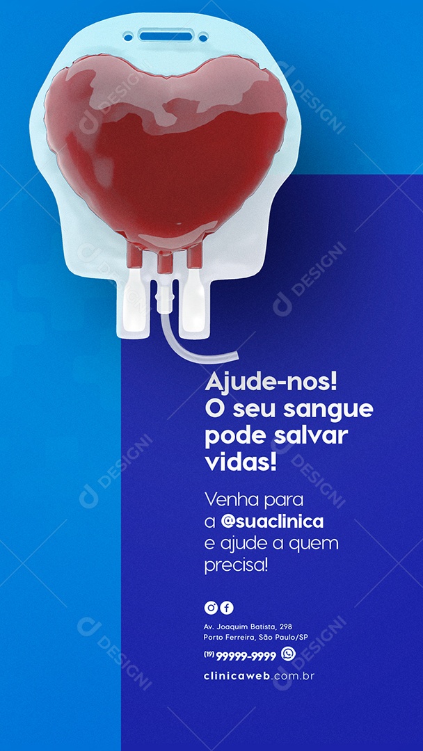 Story Ajude-nos O Seu Sangue Pode Salvar Vidas Clínica Médica Social Media PSD Editável