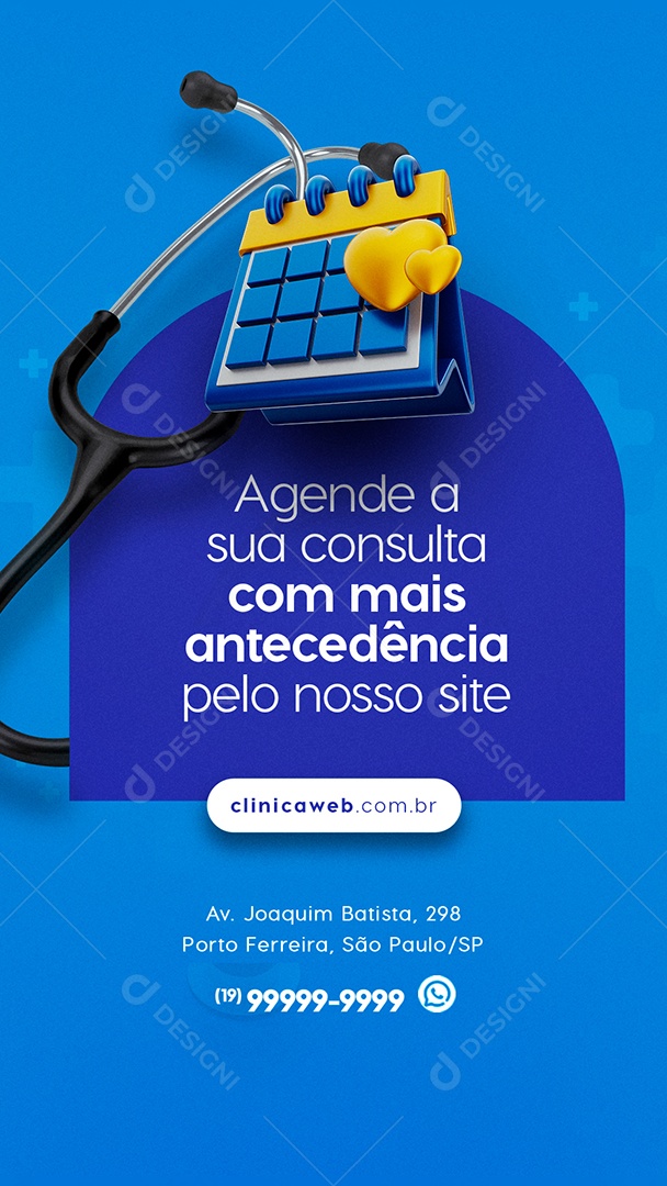 Story Agende a sua consulta com Antecedência Clínica Social Media PSD Editável