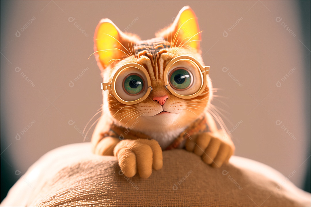 gato bonito animal de estimação bebê sorrindo cartoon isolado, fundo desfocado.