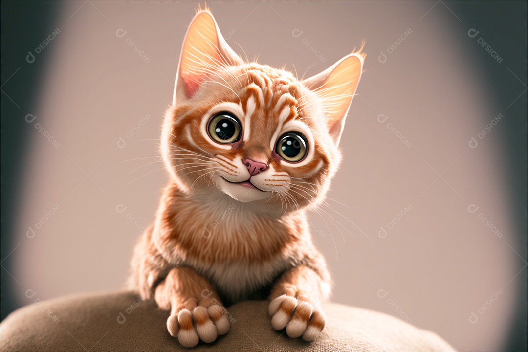 gato bonito animal de estimação bebê sorrindo cartoon isolado, fundo desfocado.