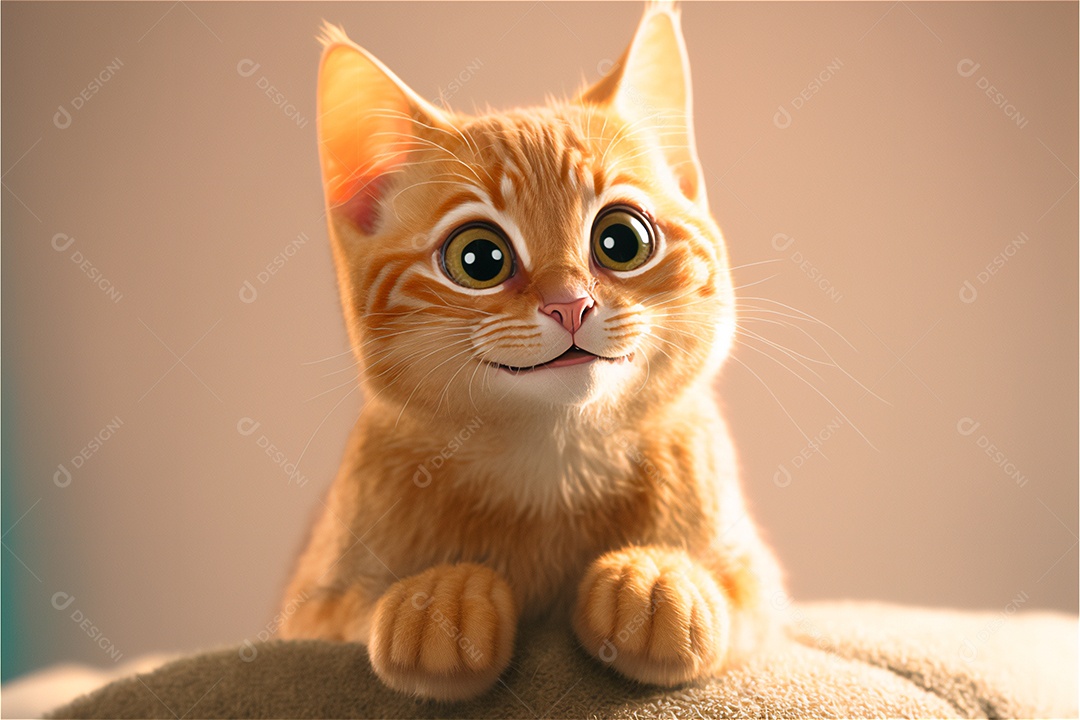 gato bonito animal de estimação bebê sorrindo cartoon isolado, fundo desfocado.