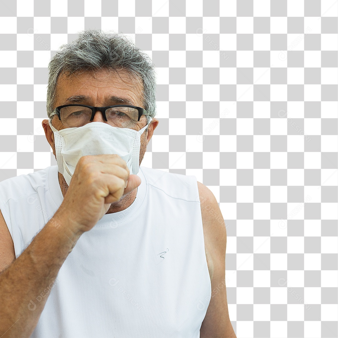 Homem Com Máscara Pandêmica Tossindo PNG Transparente